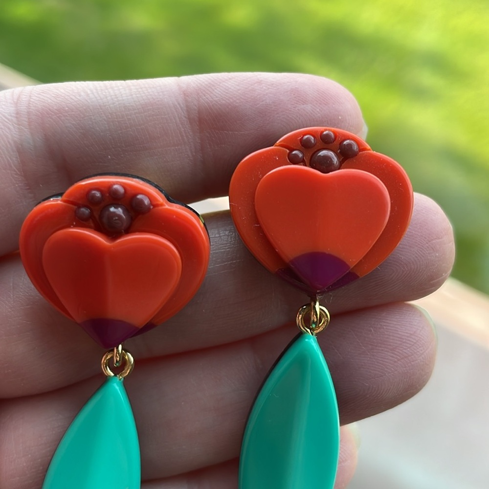 KATE SPADE UEC “Best Buds” red green floral statement earrings - Picture 5 of 9